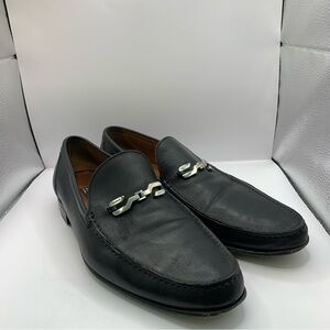 A. Testoni Basic Mens Black Pebbled Buckle Leather Loafer Shoes Size 10.5